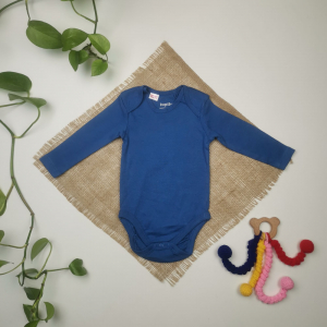 بادی نوزادی پسرانه آستین بلند طرح جلو بسته آبی پررنگ