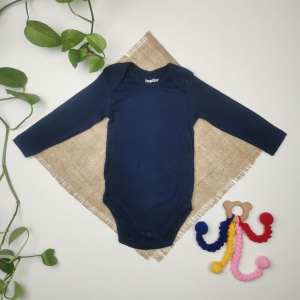 بادی نوزادی آستین بلند طرح جلو بسته سرمه ای رنگ - 6-12 ماه