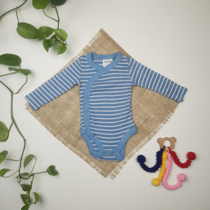 بادی نوزادی پسرانه آستین بلند برند Lily & Dan طرح کبریتی راه راه آبی رنگ - 2-6 ماه