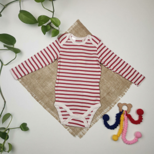 بادی نوزادی دخترانه آستین بلند برند لوپیلو طرح کبریتی راه راه صورتی رنگ