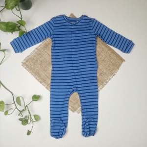 سرهمی نوزادی پسرانه آستین بلند برند لوپیلو طرح راه راه کبریتی سرمه ای رنگ