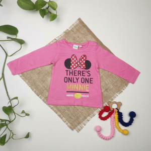 بلوز نوزادی دخترانه آستین بلند برند disney طرح مینی موس نوشته دار صورتی رنگ - 6 ماه