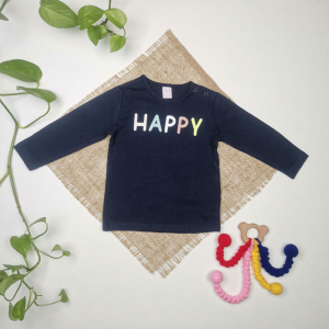 بلوز نوزادی دخترانه آستین بلند طرح نوشته دار سرمه ای رنگ