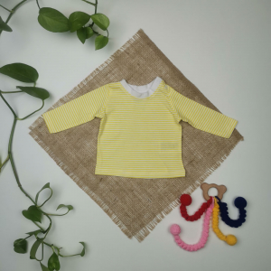 بلوز نوزادی آستین بلند برند لوپیلو طرح راه راه دکمه دار زرد رنگ