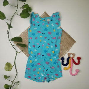 رامپر نوزادی دخترانه آستین تاپ برند impidimpi طرح تابستان آبی رنگ