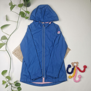 کاپشن بارانی دخترانه آستین بلند طرح کمرکش جیب دار آبی پررنگ - 8-9 سال