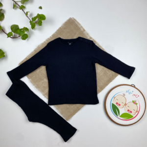ست بلوز و شلوار نوزادی آستین بلند برند کیابی طرح کبریتی مشکی رنگ