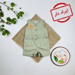 بیلر کتان نوزادی دخترانه برند کارترز طرح کمرکش دار چهار دکمه سبز رنگ