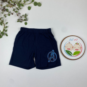 شلوارک پسرانه طرح دایره ای کمرکش سرمه ای رنگ