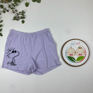 شلوارک دخترانه طرح ادمک کمرکش یاسی رنگ