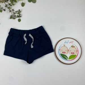 شلوارک طرح کمرکش بندک دار سرمه ای رنگ - 8 تا 10 سال