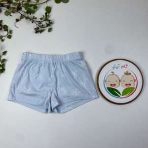 شلوارک دخترانه طرح نخل کمرکش آبی کمرنگ - 10 تا 12 سال