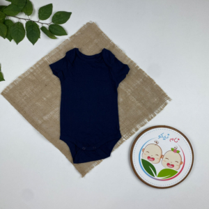 بادی نوزادی آستین کوتاه طرح ساده یقه گرد سرمه ای رنگ